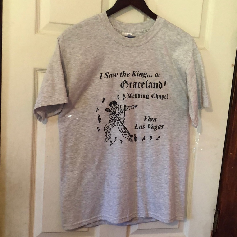 I Saw The King At Graceland Elvis Gray T-Shirt Mens Medium M Memphis TN